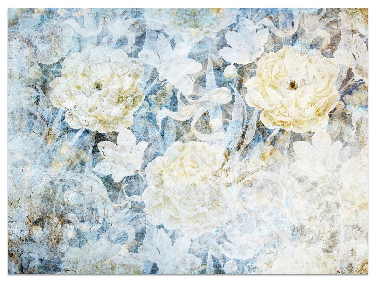 FOTOTAPETE Blumen Abstraktion Vintage Stil 200x140 - Blau/Gelb, Papier (200/140cm) - Muralo