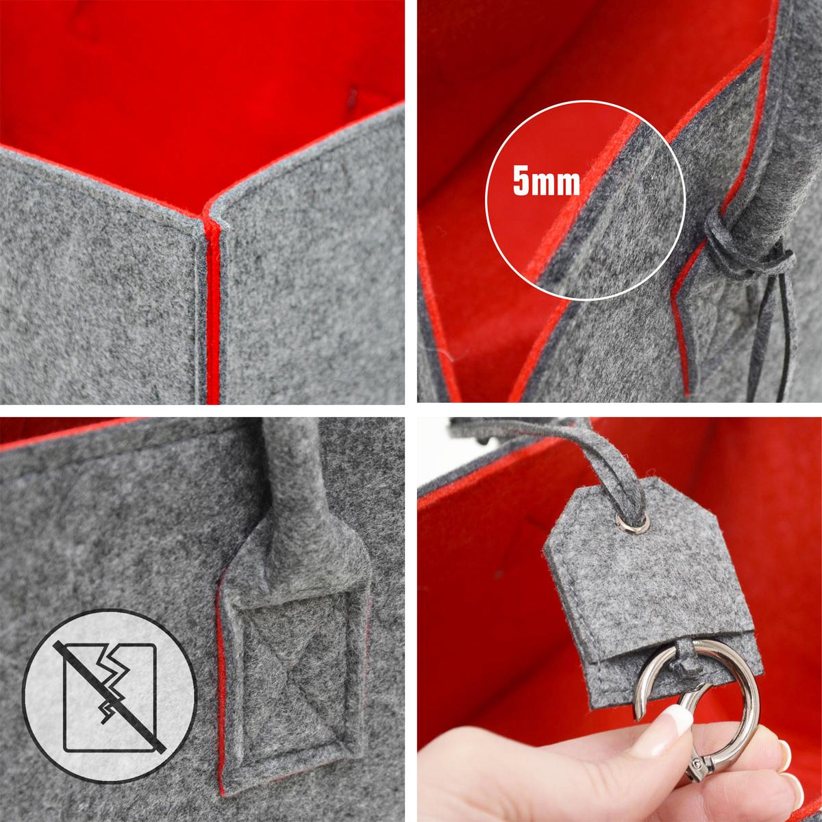 FILZTASCHE, 50x25x25 cm, Grau - Rot, Kunststoff (50/25/25cm) - Dunedesign