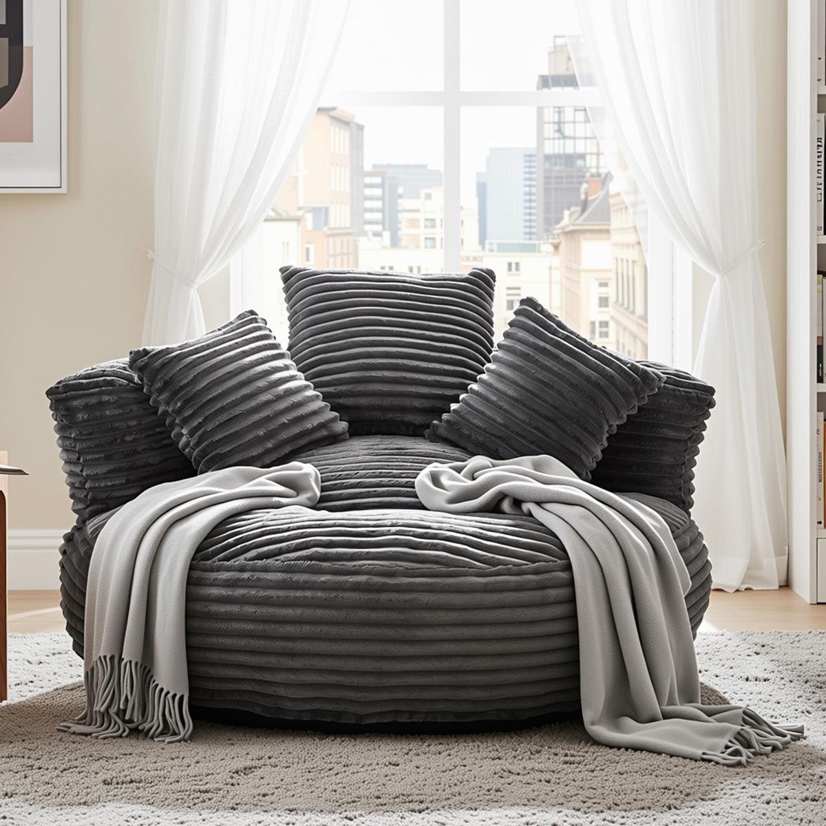 SITZSACK cord dunkelgrau mit rückenlehne & 3 kissen - Dunkelgrau, Textil (108/52/108cm) - Urban Meuble