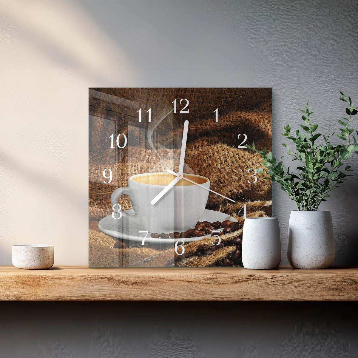 WANDUHR aus Glas 30x30 cm - Kaffeebohnen - Braun, Glas (30/30/0.4cm) - TULUP