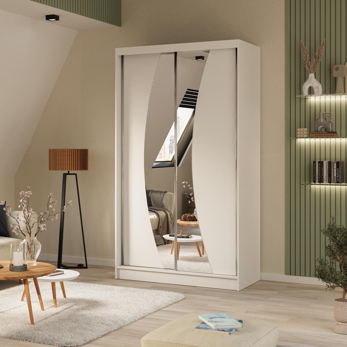 SCHWEBETÜRENSCHRANK Vox II 120/216/61 weiß mit Spiegel und Schubladen - Weiß, Holzwerkstoff (120/216/61cm) - Beautysofa