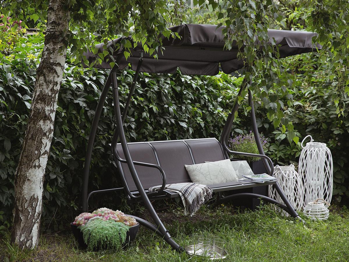 HOLLYWOODSCHAUKEL Sonnendach grau Bogart - Grau, Textil (190/169/120cm) - Beliani