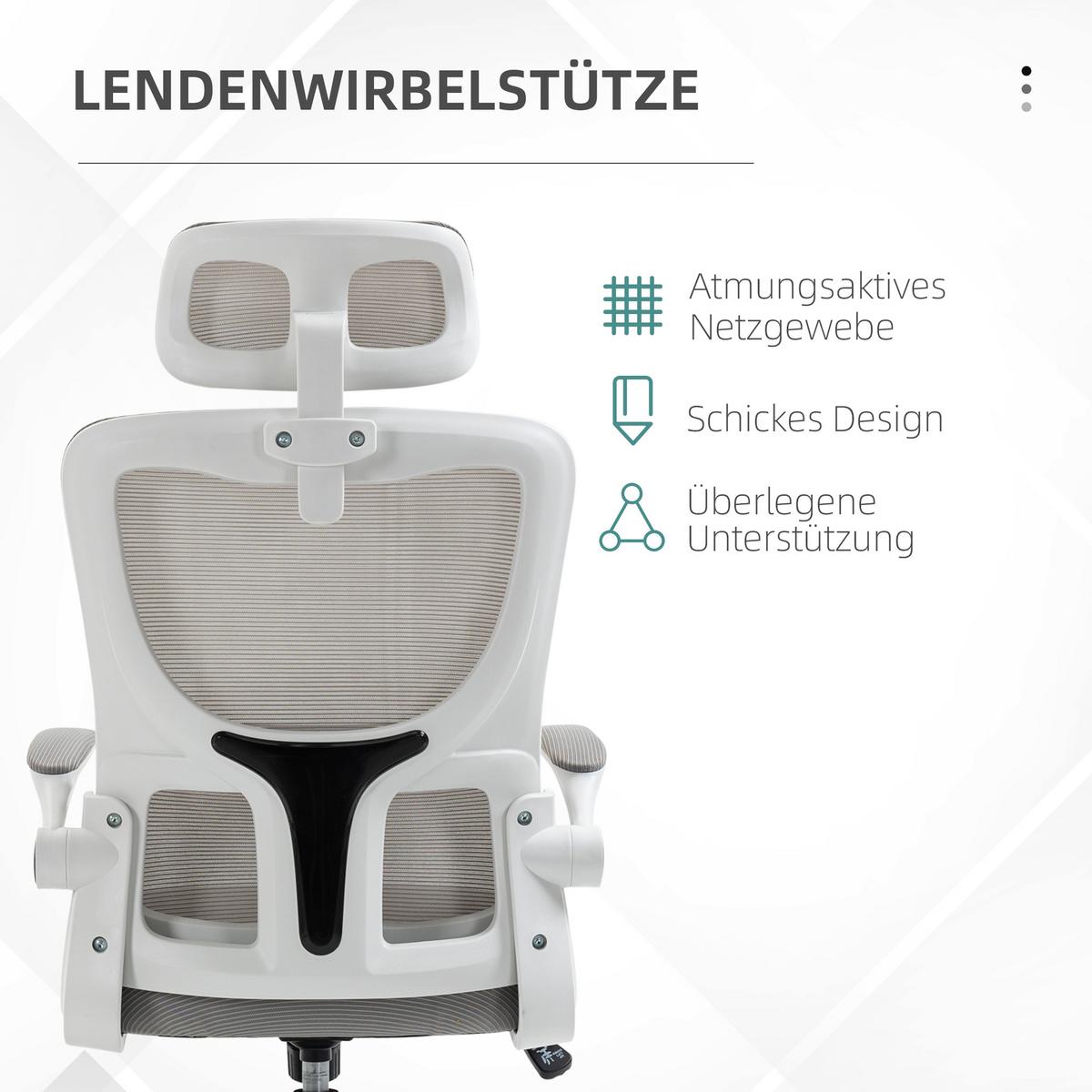 BÜROSTUHL Ergonomisch, Schreibtischstuhl mit Verstellbar Armlehne, Mesh, Grau - Grau, Textil (59/122/60cm) - Vinsetto