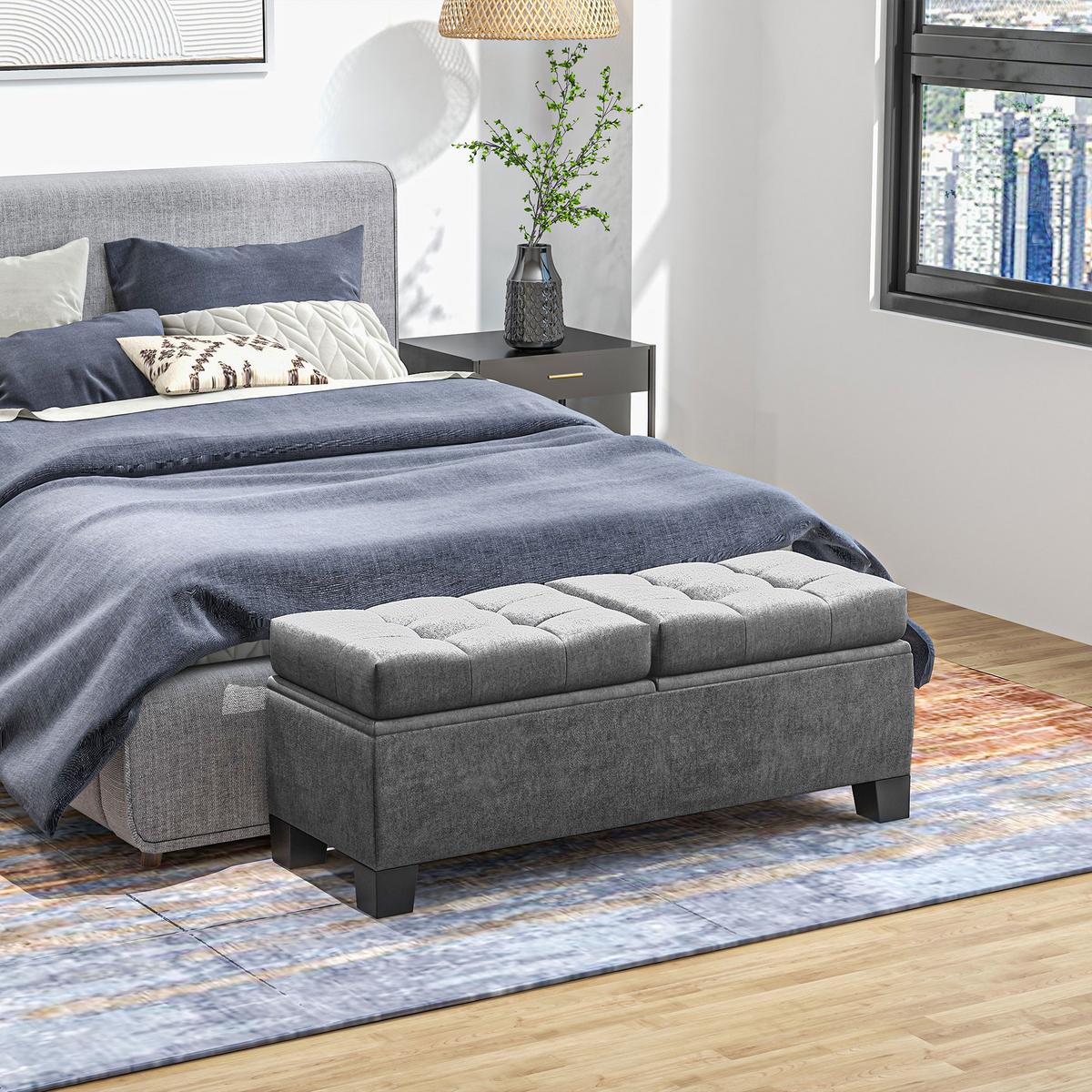 TRUHENBANK mit Leinenoptik - Schwarz/Grau, Holzwerkstoff/Textil (41/47/116cm) - HOMCOM