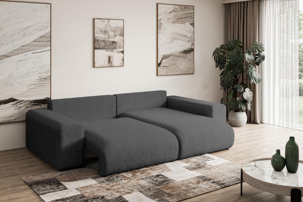 ECKSOFA Ottomane rechts ESKAR-L 266x176x72 Platinfarben Bouclé - Platinfarben/Schwarz, Holzwerkstoff/Kunststoff (176/266cm) - ALTDECOR