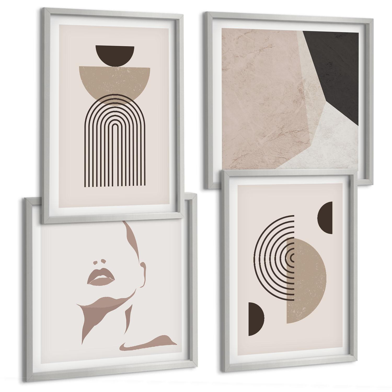 BILDER SET 4er Set - 50x50 cm & 40x60 cm Silberner Rahmen - Abstrakte Gesichtsformen - Silberfarben, Kunststoff (50/50cm) - TULUP