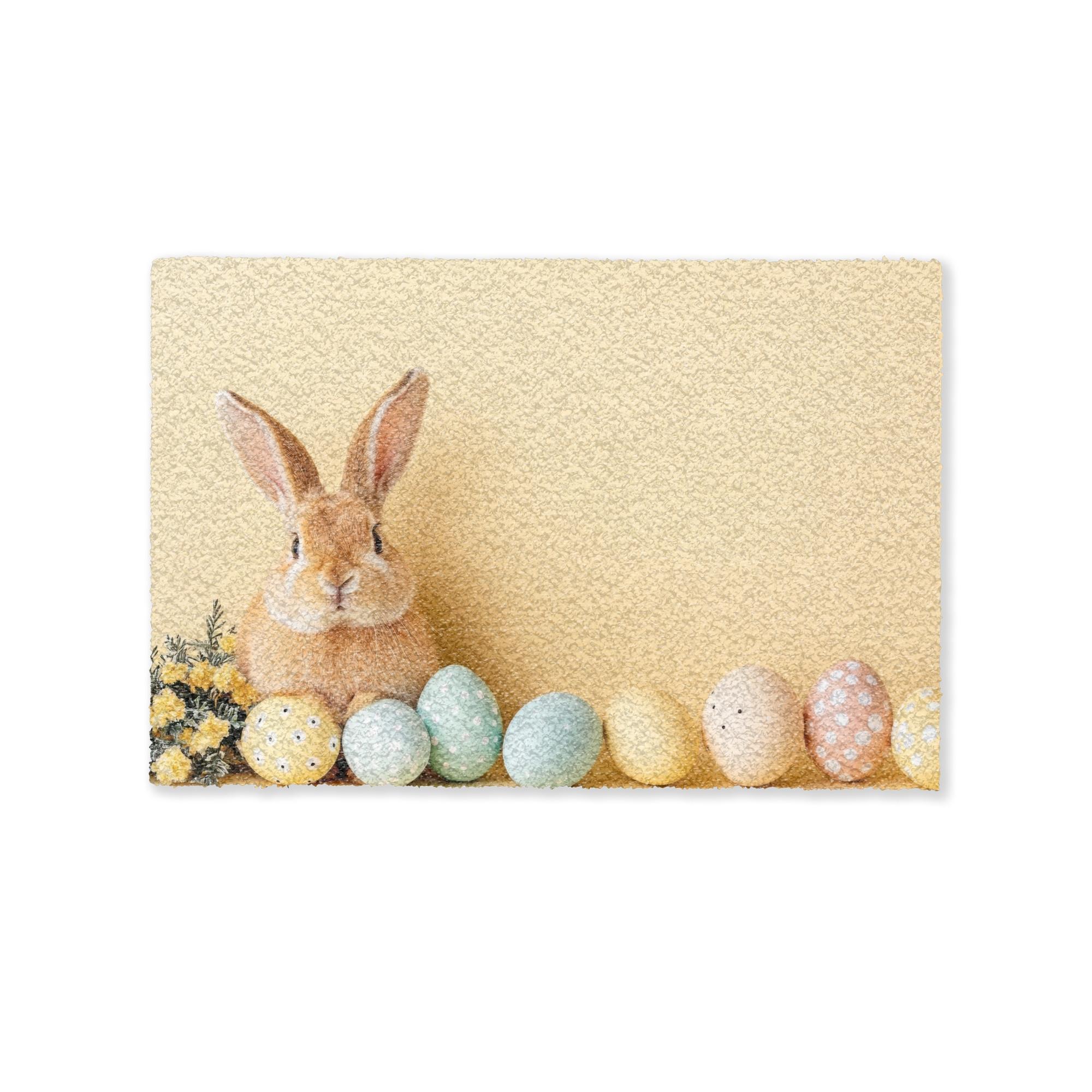 FUSSMATTE Eier - Kaninchen - Pastellfarbtöne Schmutzmatte 90x60 cm - Hellgelb, Kunststoff (60/90cm) - MuchoWow