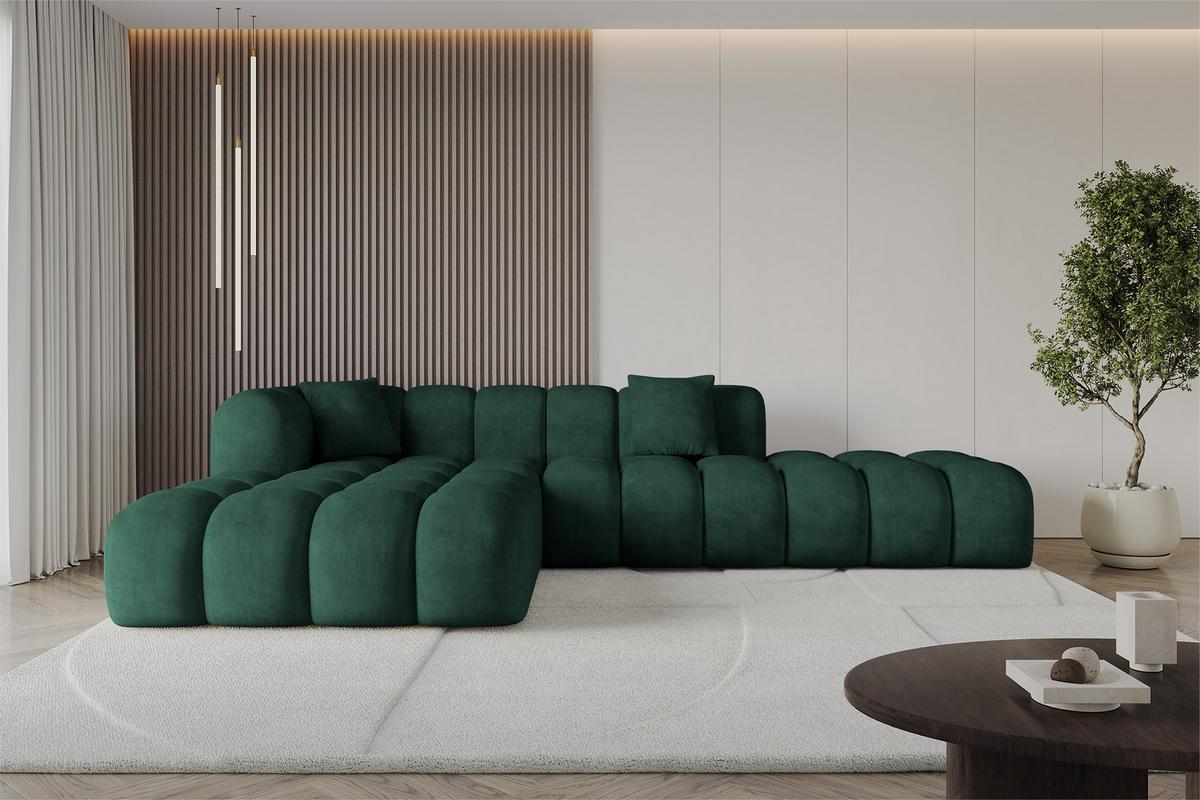 ECKSOFA Ottomane Links OLEA-L2 - 289x176x71 cm Dunkelgrün - Dunkelgrün/Schwarz, Holzwerkstoff/Kunststoff (289/176cm) - ALTDECOR