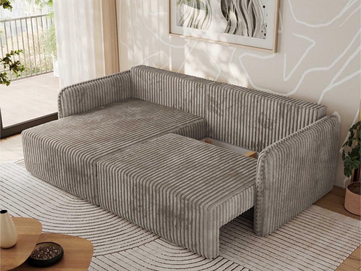 ECKSCHLAFSOFA MESTO L Hellbraun Cord - links - Hellbraun/Schwarz, Kunststoff/Textil (227/147cm) - MKS