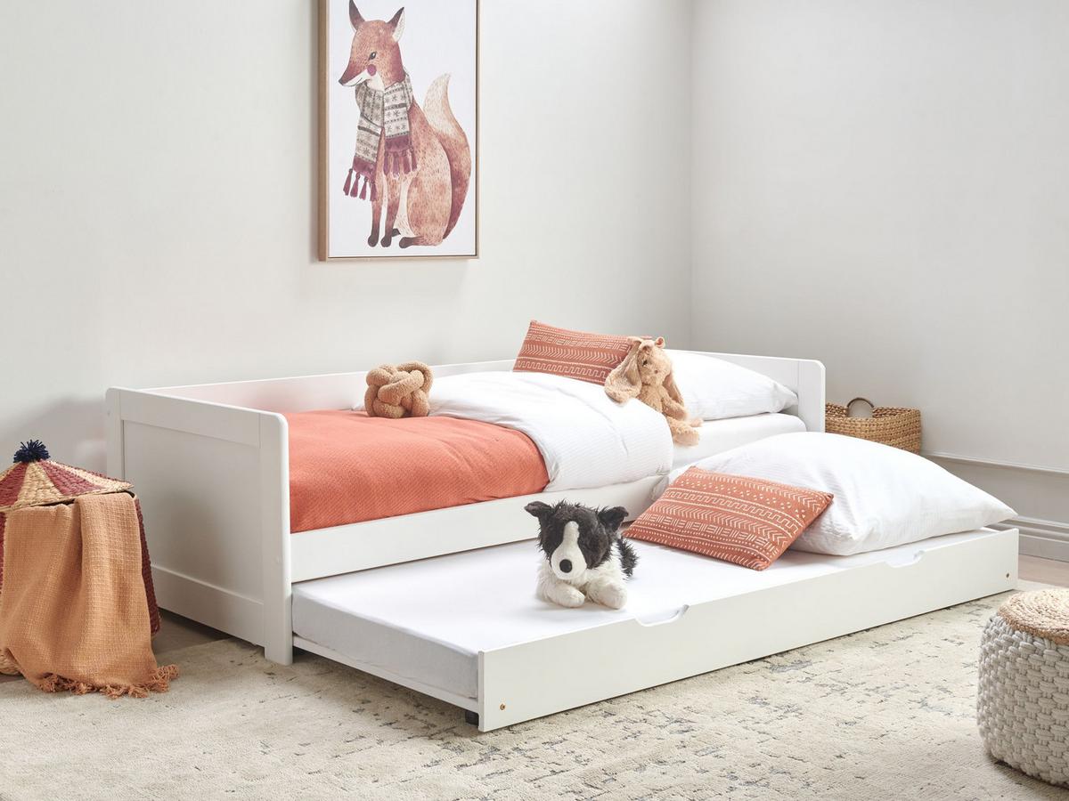 AUSZIEHBETT Kiefernholz 90/200 cm Weiß Gravelines - Weiß, Holz (90/200cm) - Beliani