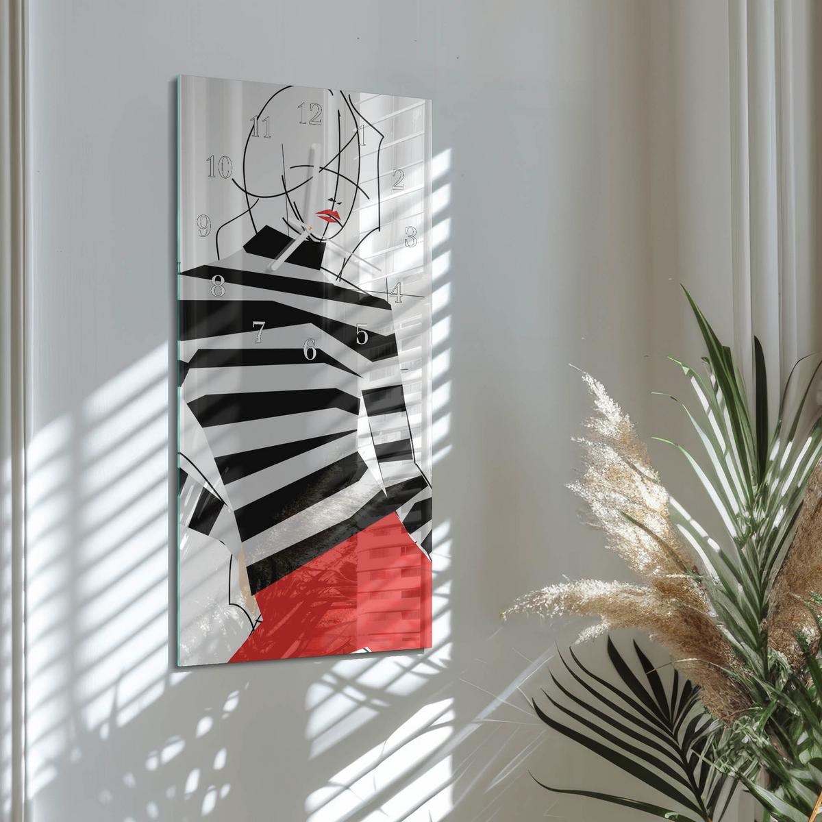 WANDUHR aus Glas 30x60 cm - Weiße Frau - Multicolor, Glas (30/60/0.4cm) - TULUP
