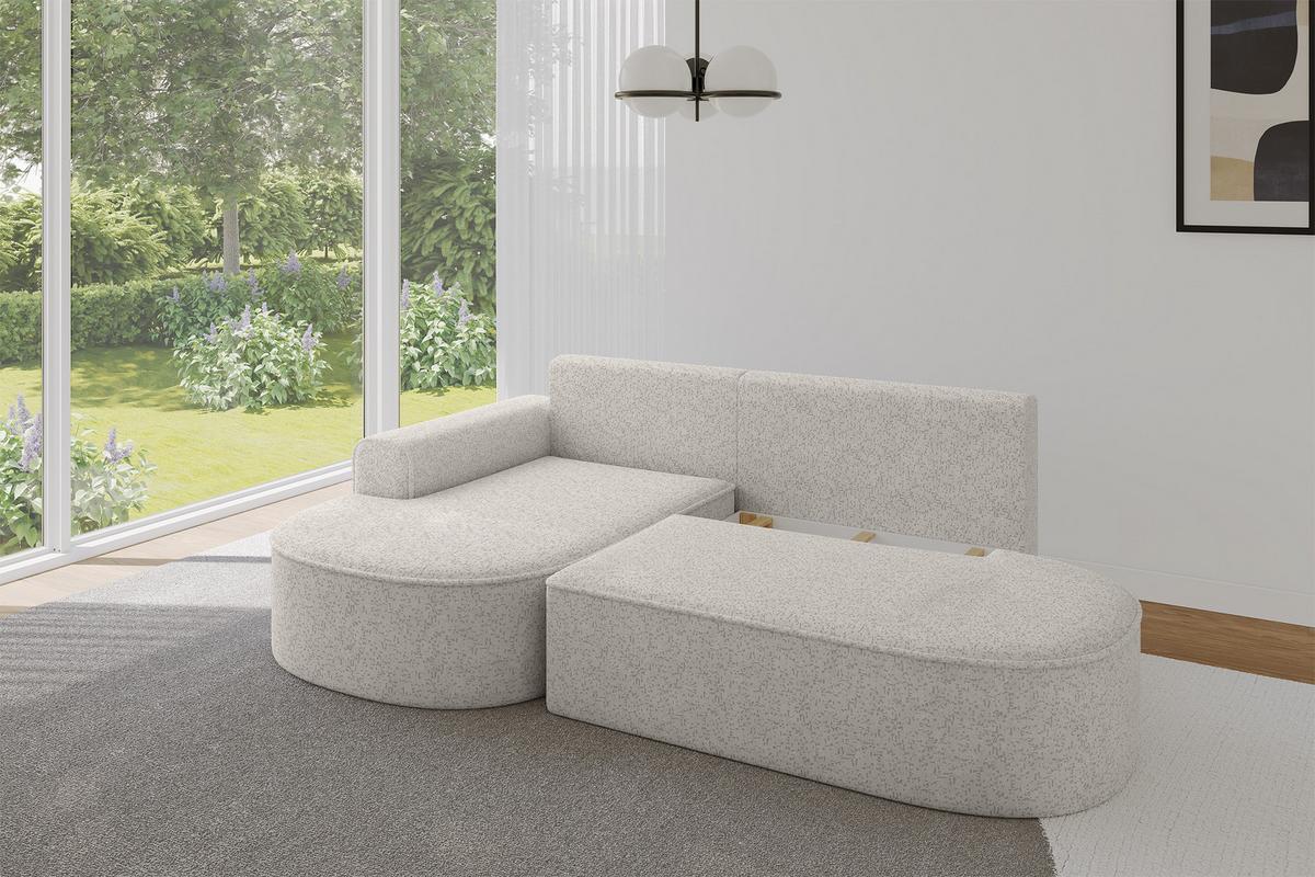ECKSOFA mit Schlaffunktion und Bettkasten Ottomane Links MARI-L1-S - 283x167x73 cm Hellgrau Tissu - Hellgrau/Schwarz, Holzwerkstoff/Kunststoff (283/167cm) - ALTDECOR