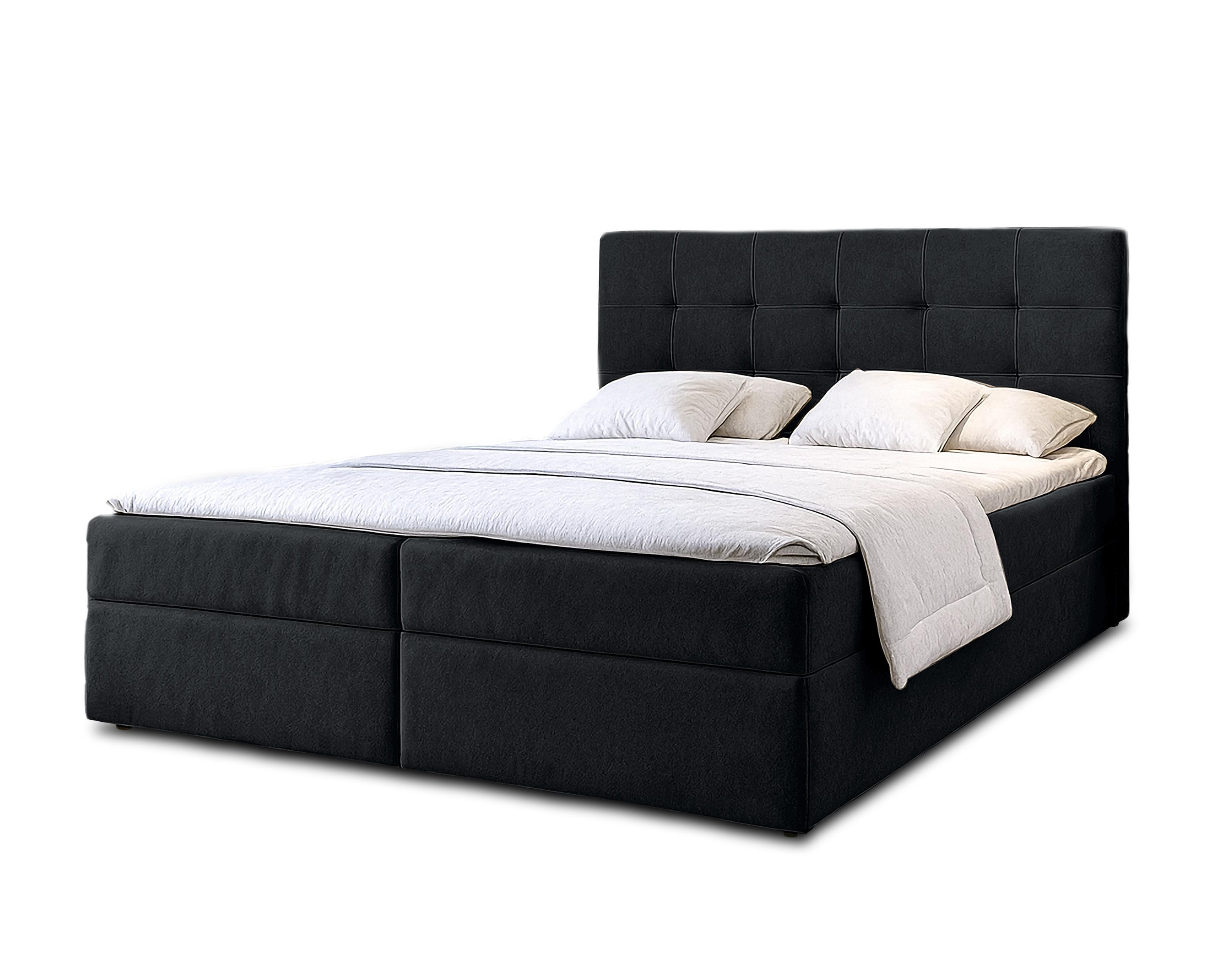 BOXBETT GECETENI 160x200 cm mit Bettkasten und Matratze - Schwarz + TOPPER - Schwarz, Holz/Holzwerkstoff (160/200cm) - AX Living