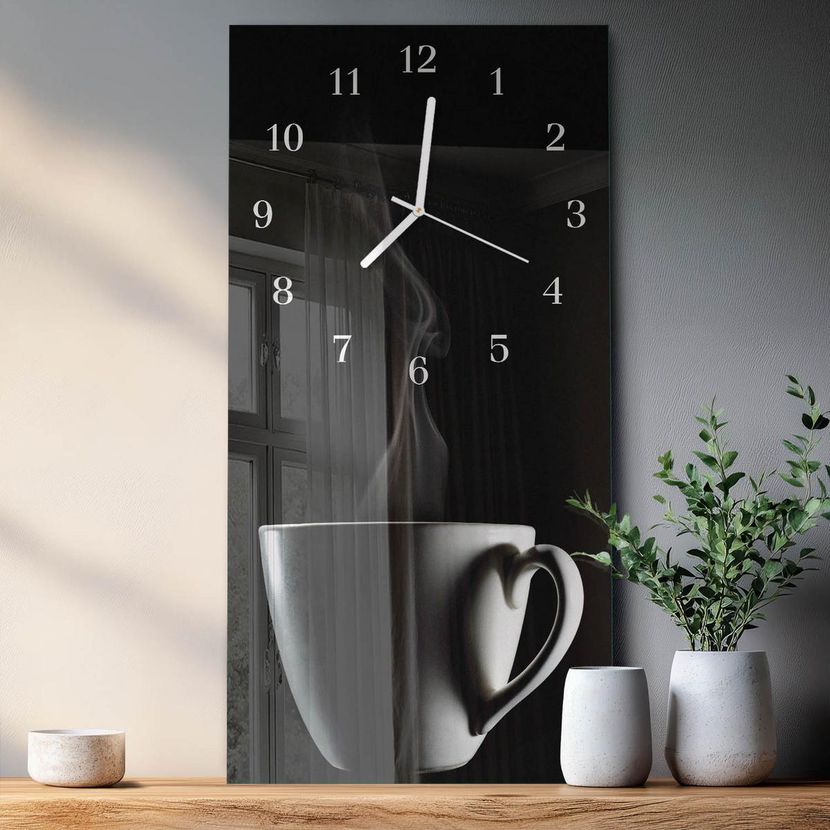 WANDUHR aus Glas 30x60 cm - Tasse - Schwarz, Glas (30/60/0.4cm) - TULUP