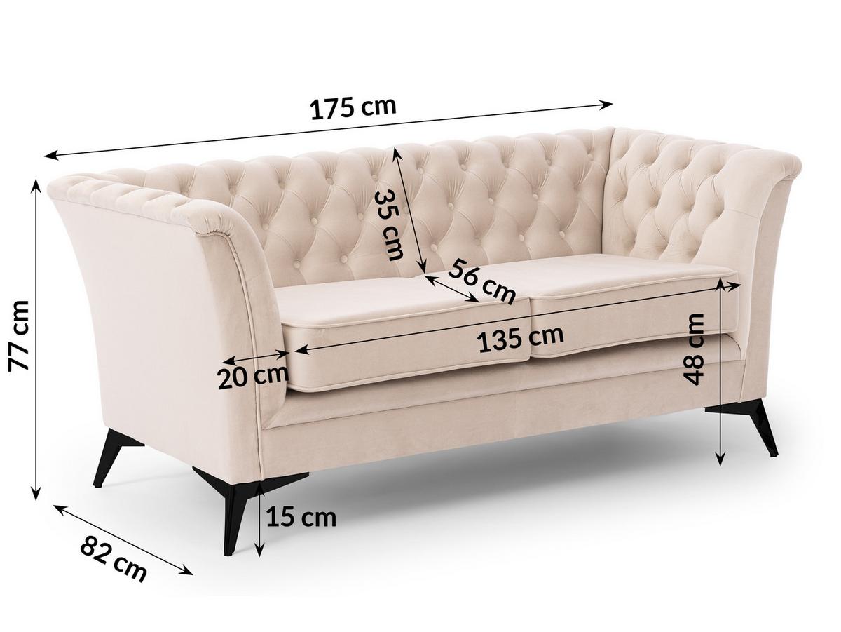 CHESTERFIELD-SOFA 2-sitzer Whitby Beige Samt mit schwarzen Füßen - Beige/Schwarz, Holz/Textil (175/78/82cm) - S-Style Möbel