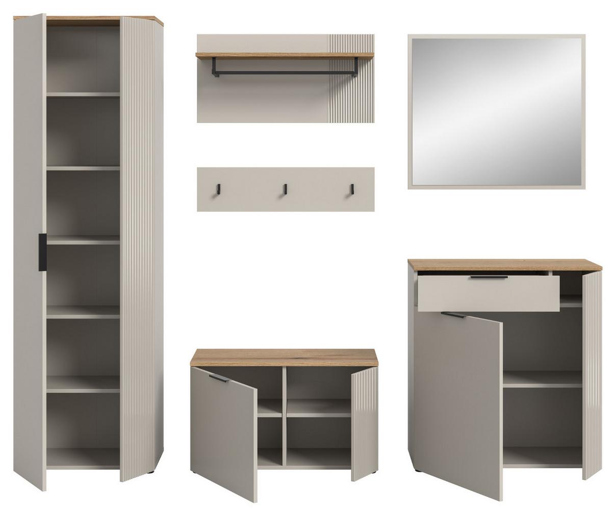 GARDEROBEN-SET 6-teilig Kaschmir Sand und Eiche, Komplett-Set 250 x 190 cm - Kaschmir/Eichefarben, Holzwerkstoff/Kunststoff (250/190/36cm) - Inn.Furn