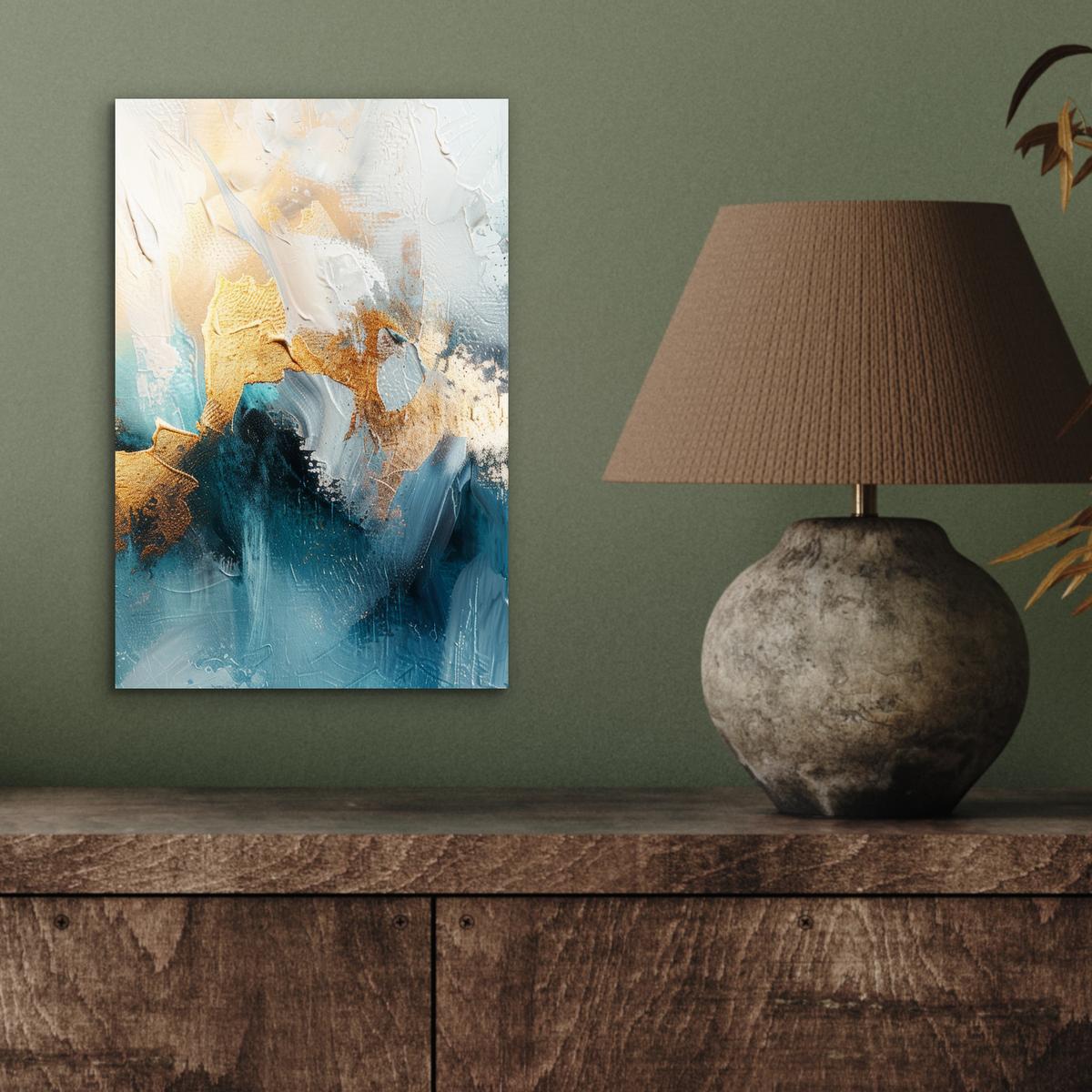 METALLBILD Abstrakt - Kunst - Gold - Blau 20x30 cm - Petrol, Metall (20/30cm) - MuchoWow
