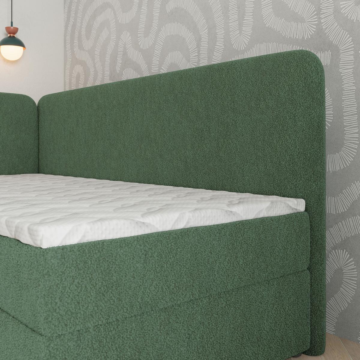 BOXBETT GINA 100x200 cm mit Matratze und Topper, H2+H3 - Grün - Grün, Holz (100/200cm) - MASSENO