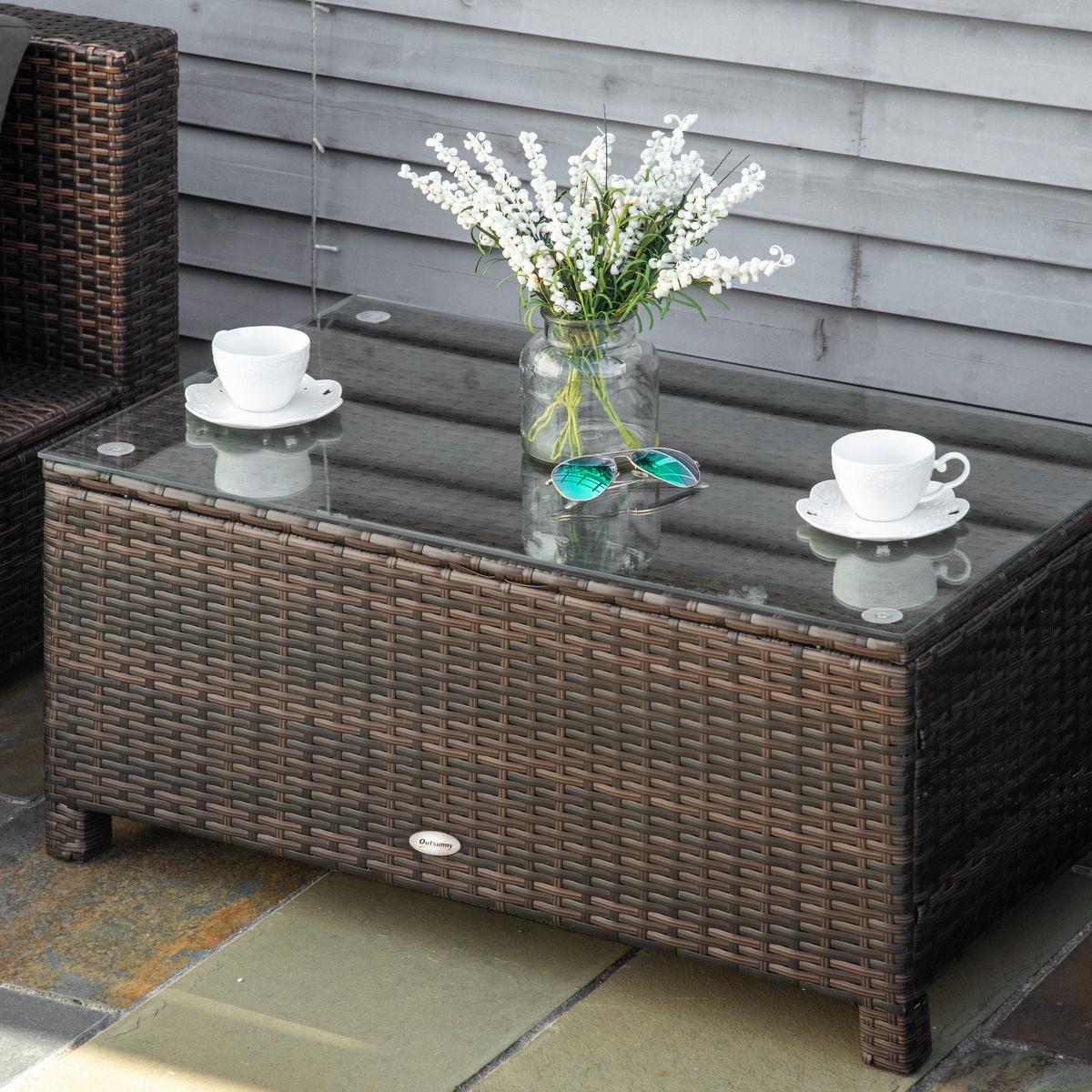 GARTEN Beistelltisch Couchtisch Gartentisch Balkontisch ESG PE-Rattan Braun - Braun, Kunststoff (85/50/39cm) - Outsunny