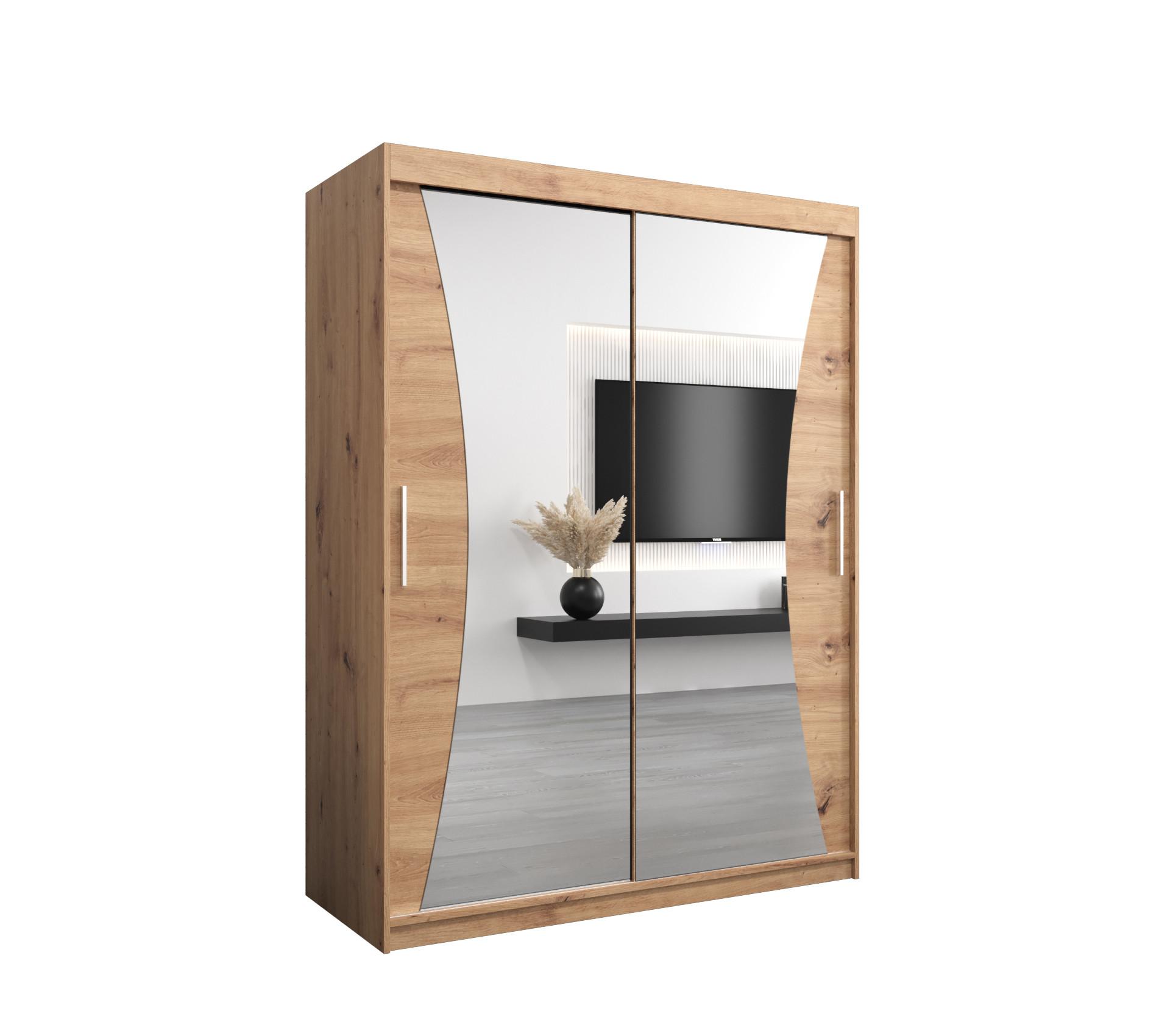 SCHWEBETÜRENSCHRANK 200/150/62 2-türig - Silberfarben/Eiche Artisan, Holz/Kunststoff (150/200/62cm) - MÖBEL KRYSPOL