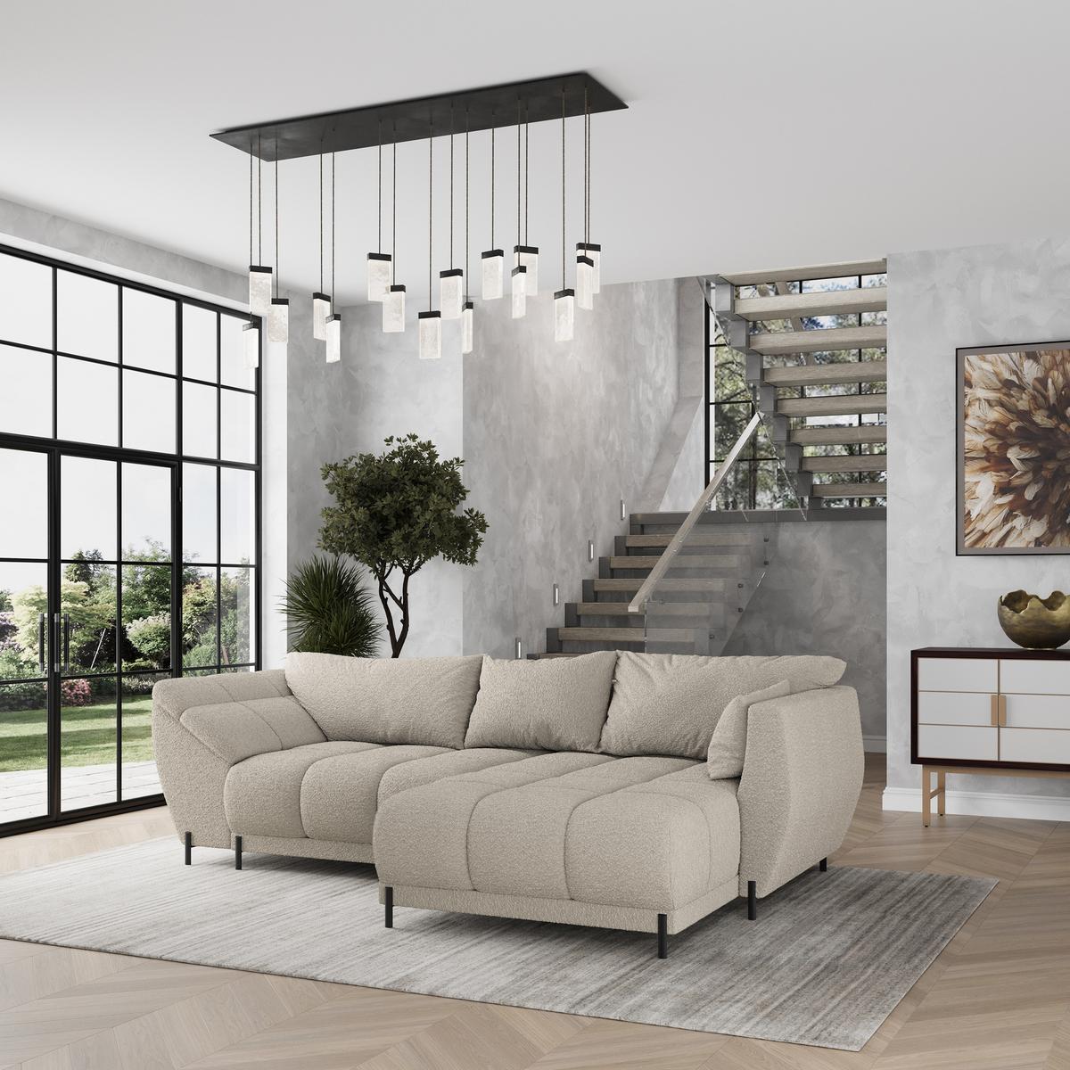 ECKSOFA VESTANO R-S Beige Boucle-Stoff mit Schlaffunktion - Beige, Holz (287/182cm) - MASSENO