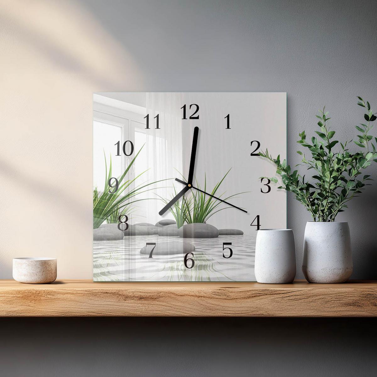 WANDUHR aus Glas 30x30 cm - Steine - Weiß, Glas (30/30/0.4cm) - TULUP