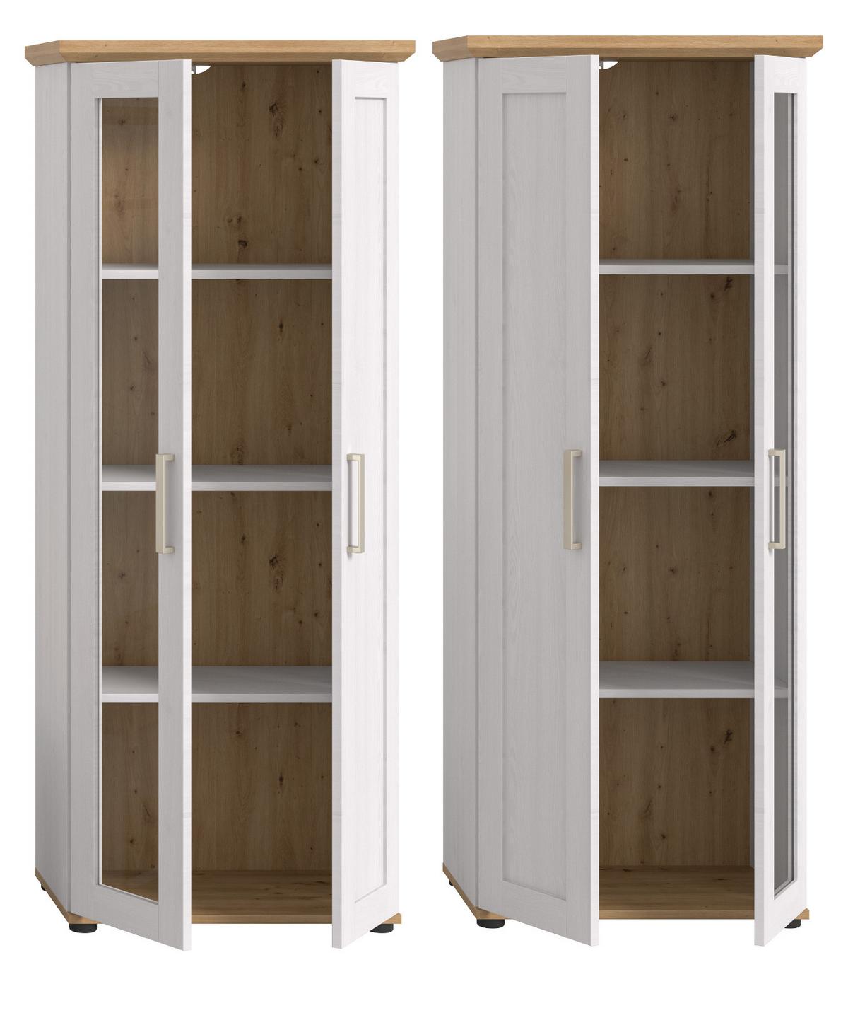 VITRINE weiß Lärche, Eiche Artisan 64 cm, Vitrinenschrank im Landhaus-Stil - Silberfarben/Schwarz, Holzwerkstoff/Kunststoff (64/161/37cm) - Inn.Furn