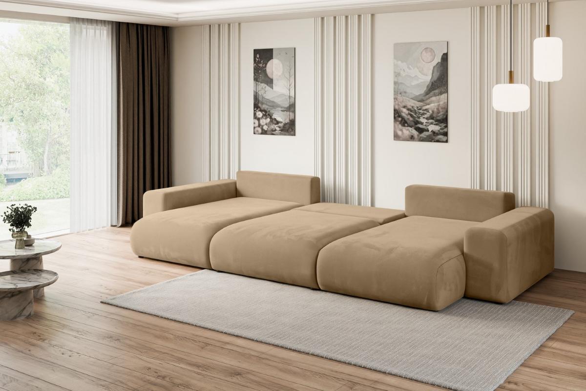 WOHNLANDSCHAFT mit Schlaffunktion ESKAR-U -364x176x84cm Beige Velours - Beige/Schwarz, Holzwerkstoff/Kunststoff (364/72/176cm) - ALTDECOR