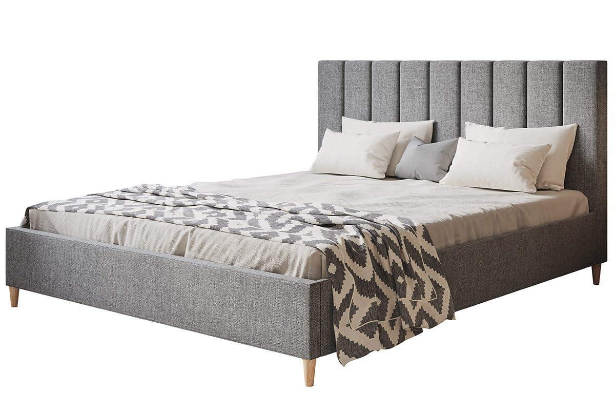 POLSTERBETT LUX Tokio mit Kopfteil, 160 x 200 cm, Doppelbett mit Lattenrost aus Holz, Strukturstoff Grau, Füße in Farbe: Braun - Grau, Holz/Textil (160/200cm) - Alpi-Möbel