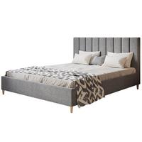 POLSTERBETT LUX Tokio mit Kopfteil, 160 x 200 cm, Doppelbett mit Lattenrost aus Holz, Strukturstoff Grau, Füße in Farbe: Braun - Grau, Holz/Textil (160/200cm) - Alpi-Möbel