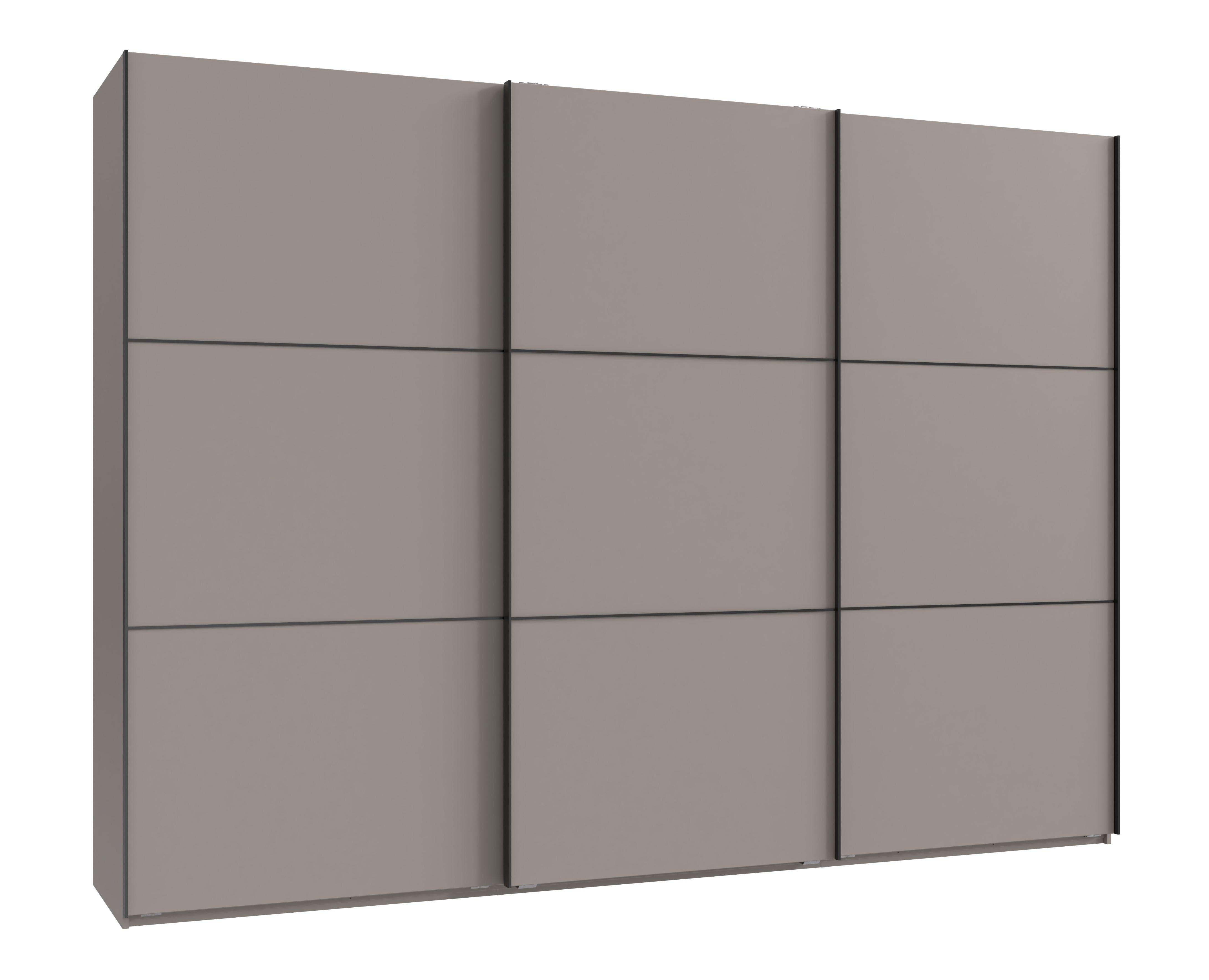SCHWEBETÜRENSCHRANK 3-türig B300/H216/T65 cm in Sandgrau, Kleiderschrank inkl. Vollausstattung / 22017 - Sandfarben/Rot, Holzwerkstoff/Metall (300/216/65cm) - luma-home