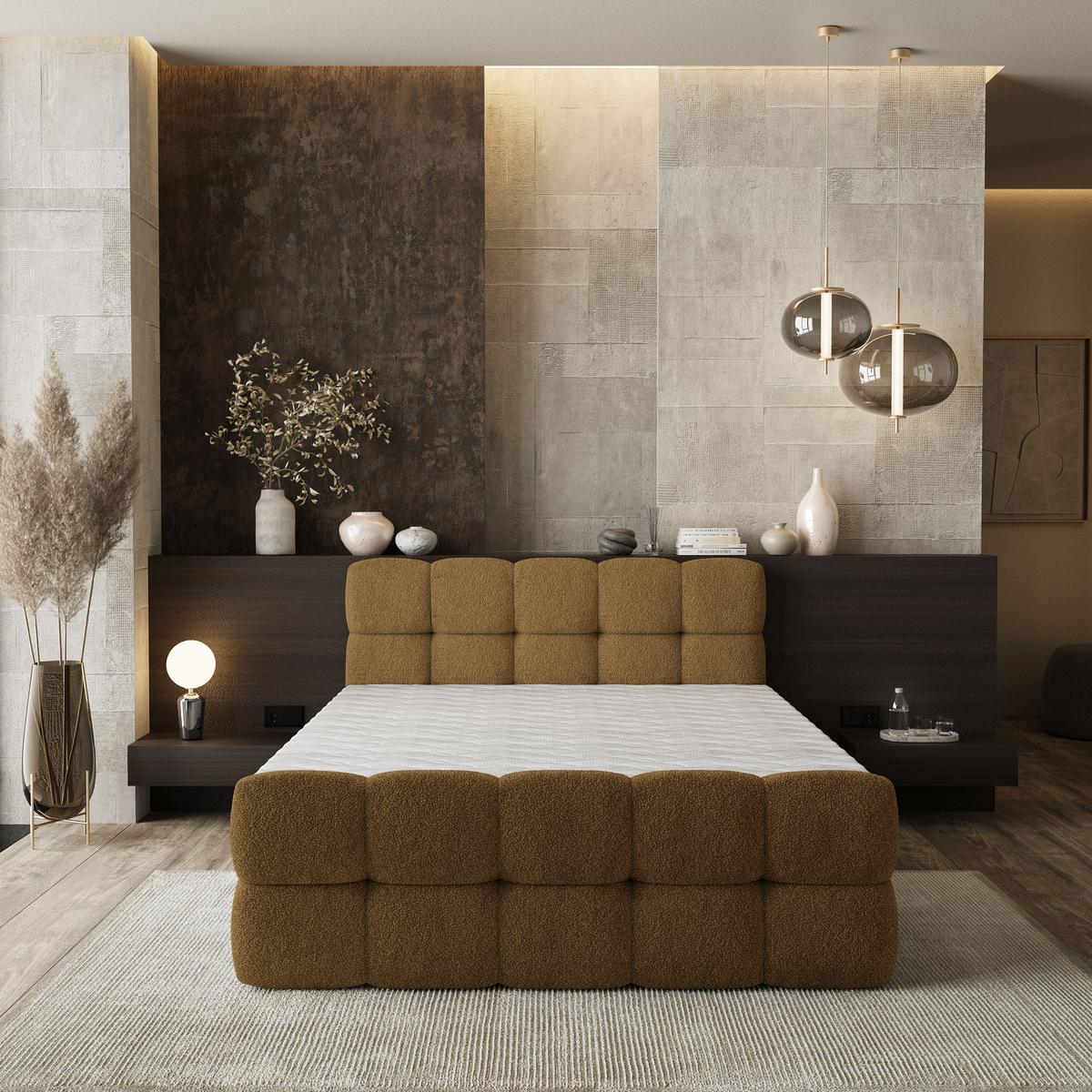 BOXBETT BRUME 160x200 cm mit Matratze und Topper, H2+H3 - Orange - Orange, Holz (160/200cm) - MASSENO