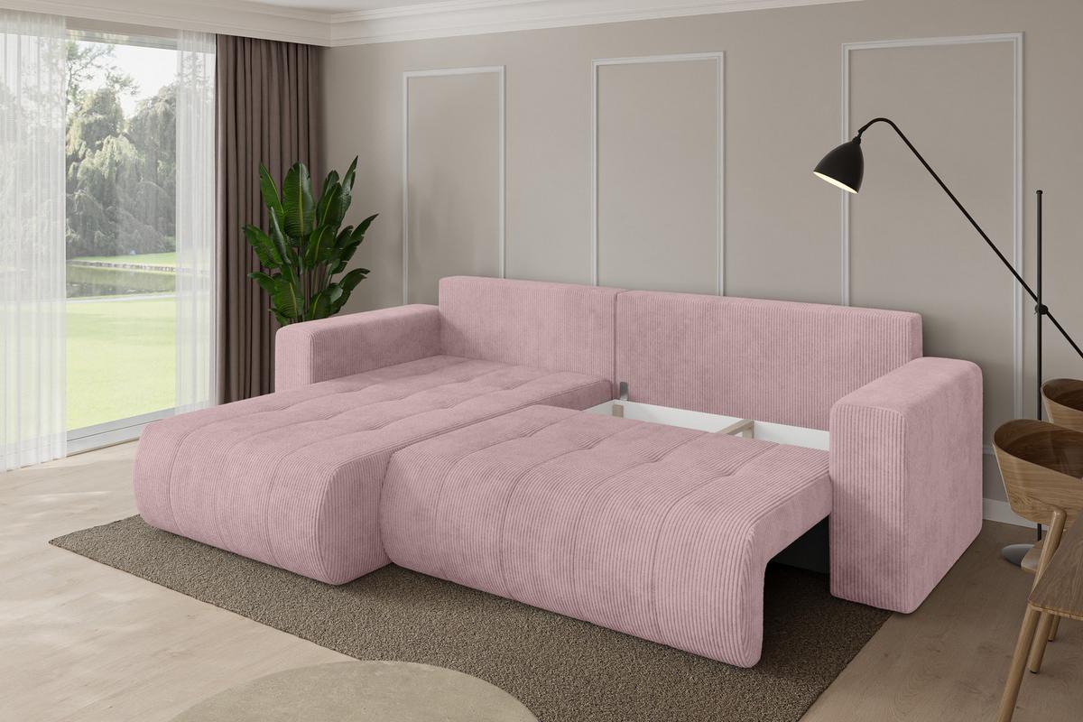 ECKSOFA mit Schlaffunktion Ottomane Links MILA-L 277x194x86 Rosa Cord - Schwarz/Rosa, Holzwerkstoff/Kunststoff (277/194cm) - ALTDECOR