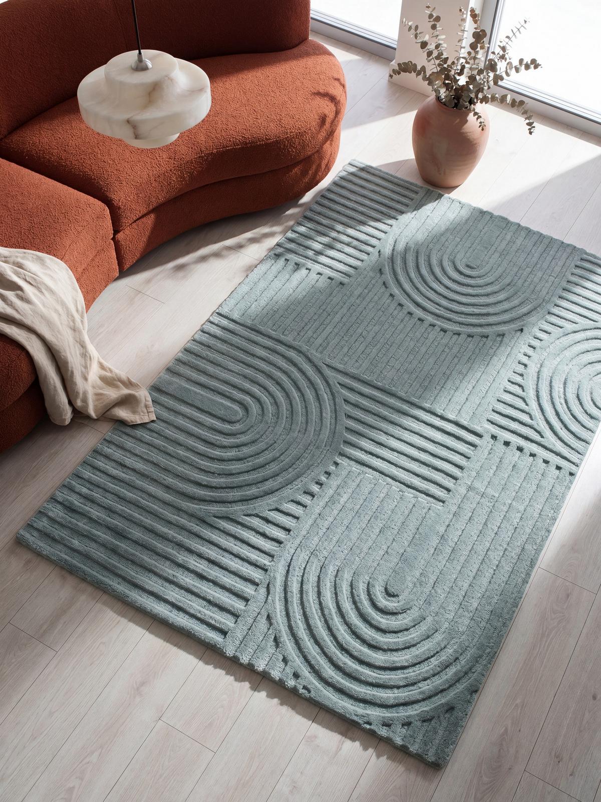 TEPPICH aus Wolle LEVEN in Entenei-Blau, geometrisch, 160 x 230 cm - Blau, Textil (230/160cm) - KADIMA DESIGN