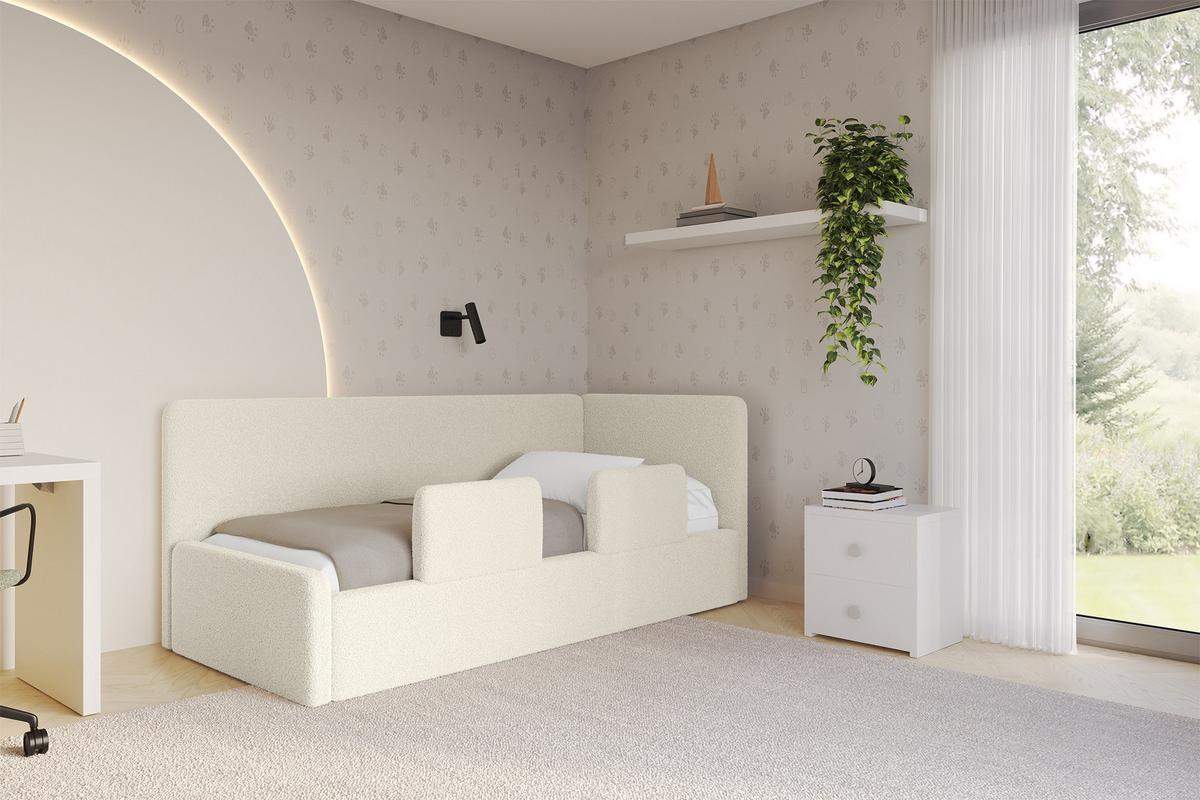 EINZELLBETT Jugendbett mit Bettkasten und Matratze H3/H4, Links - NORY 90x200 Beige - Champagner, Holzwerkstoff/Textil (90/200cm) - ALTDECOR