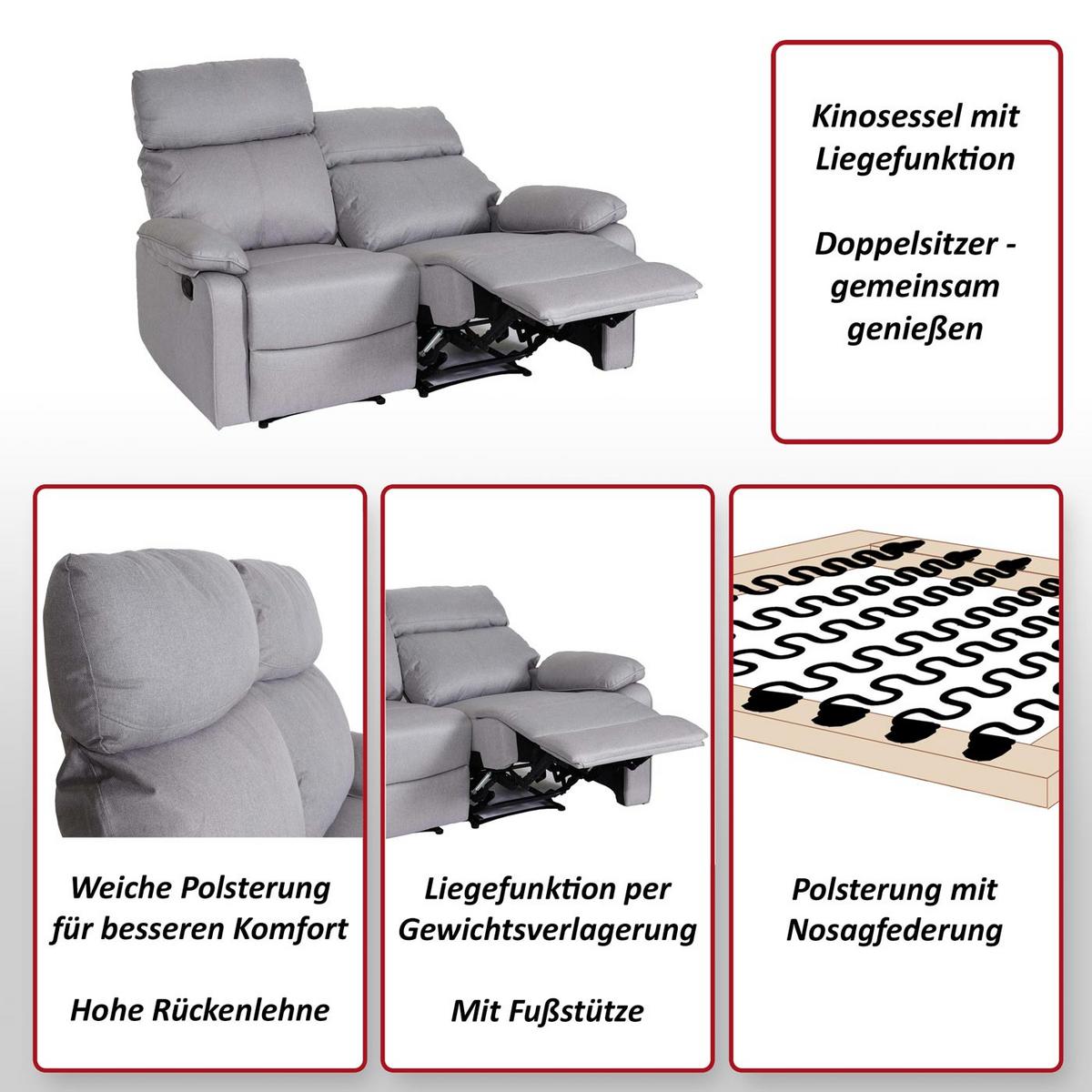 2ER-KINOSESSEL Grau - Hellgrau, Textil (134/105/170cm) - MCW