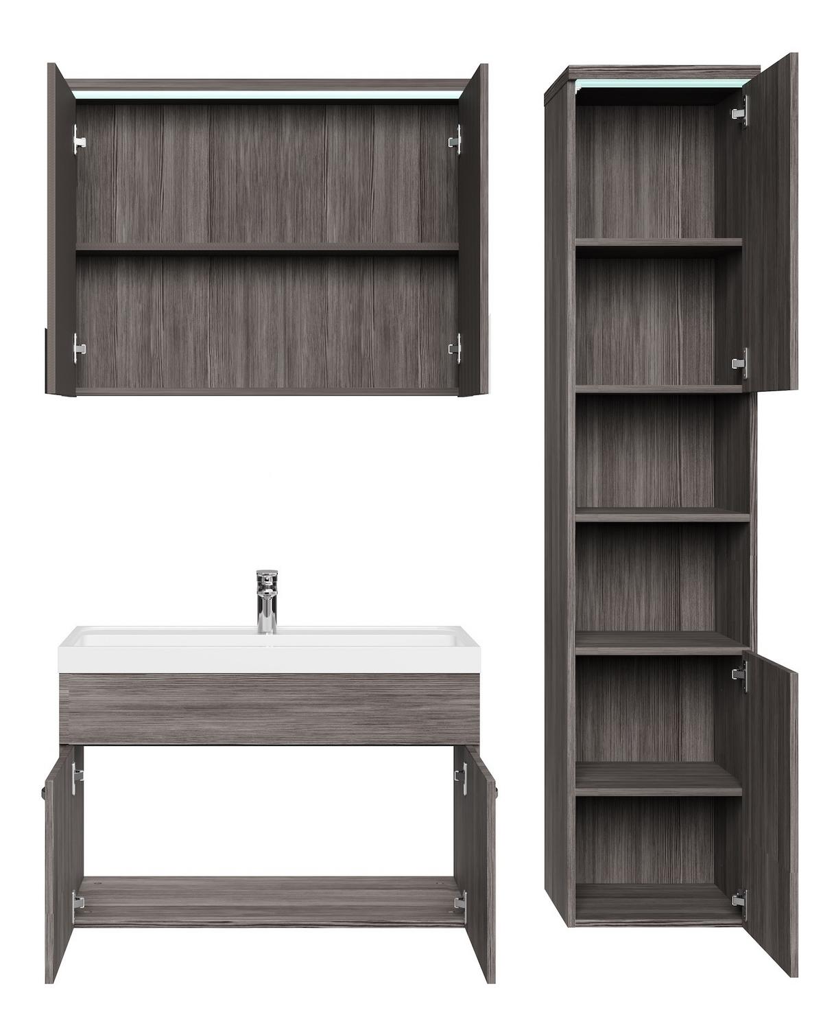 BADMÖBEL-SET Paso LED 4 Teile Grau Eiche - 80 x 35 x 55 cm - Eichefarben/Grau, Holz (80/55/40cm) - Badplaats
