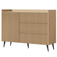 KOMMODE Amfali mit 1 Tür und 3 Schubladen, Push-to-open, Metallbeine, 126 cm, Frühlings-Eiche - Eichefarben/Schwarz, Holzwerkstoff/Metall (126/92/41cm) - Beautysofa