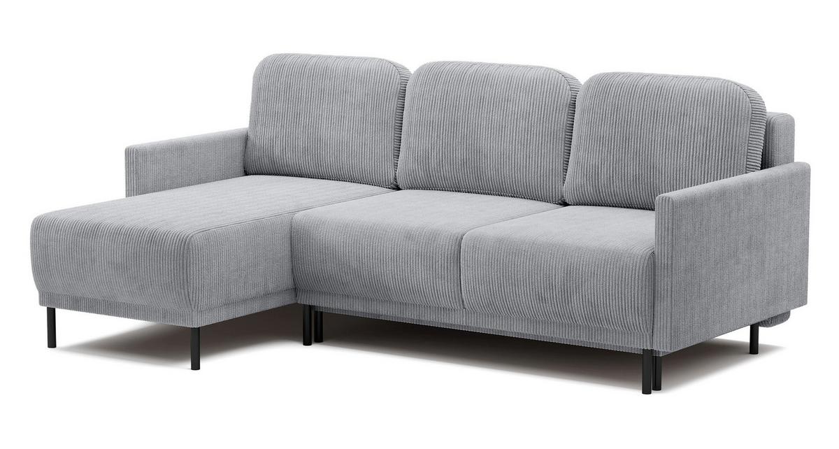 ECKSOFA Hamiel Hellgrau Cordbezug - Hellgrau/Schwarz, Holz/Textil (212/142cm) - Selsey