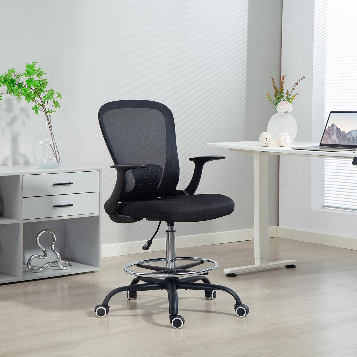 BÜROSTUHL Schreibtischstuhl mit verstellbarer Fußring Lendenwirbelstütze Schwarz - Schwarz, Textil (59/119/62cm) - HOMCOM