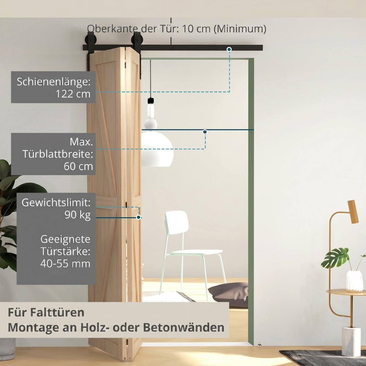 SCHIEBETÜREN-BESCHLAGSATZ Karbonstahl Schwarz - Schwarz, Metall (1/4/122cm) - HOMCOM