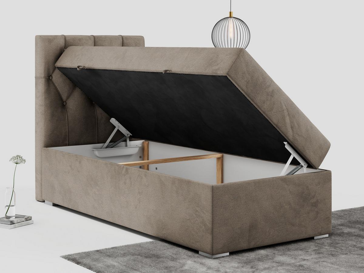 BOXBETT ALDA 90/200 Braun Velvet - H3 - Links Seite - Braun, Holz/Textil (90/200cm) - MKS