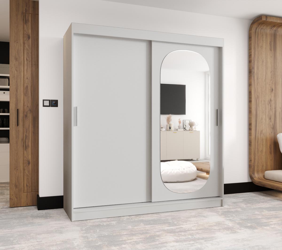 SCHIEBETÜRENSCHRANK mit Spiegel ROYAL 200/150/62 2-türig - Silberfarben/Weiß, Holz (150/62/150cm) - MÖBEL KRYSPOL