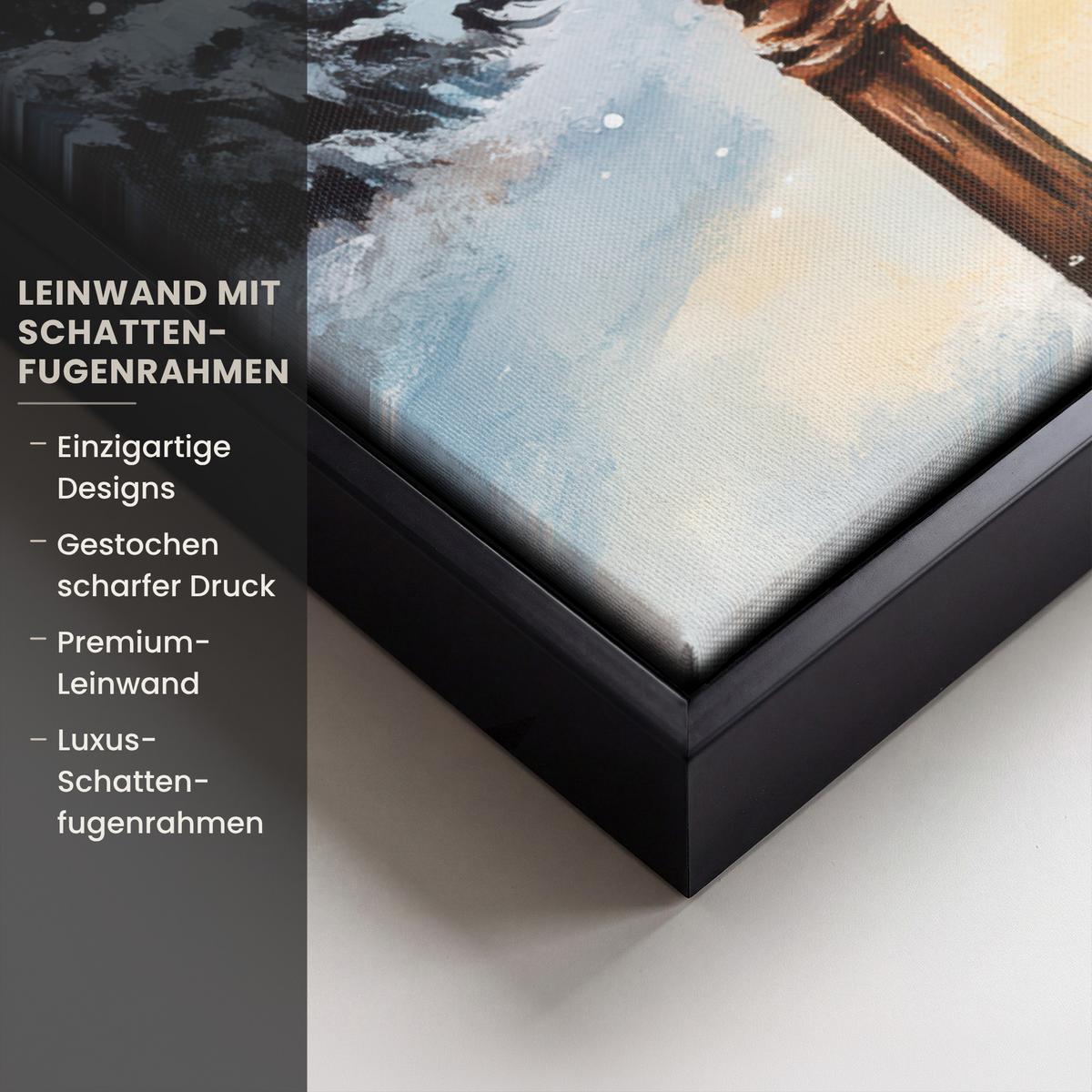 LEINWAND Bilder mit Rahmen - Weihnachtsdorf - Häuser - Schnee - Weihnachten - 50x70 - Sandfarben, Textil (50/70cm) - MuchoWow