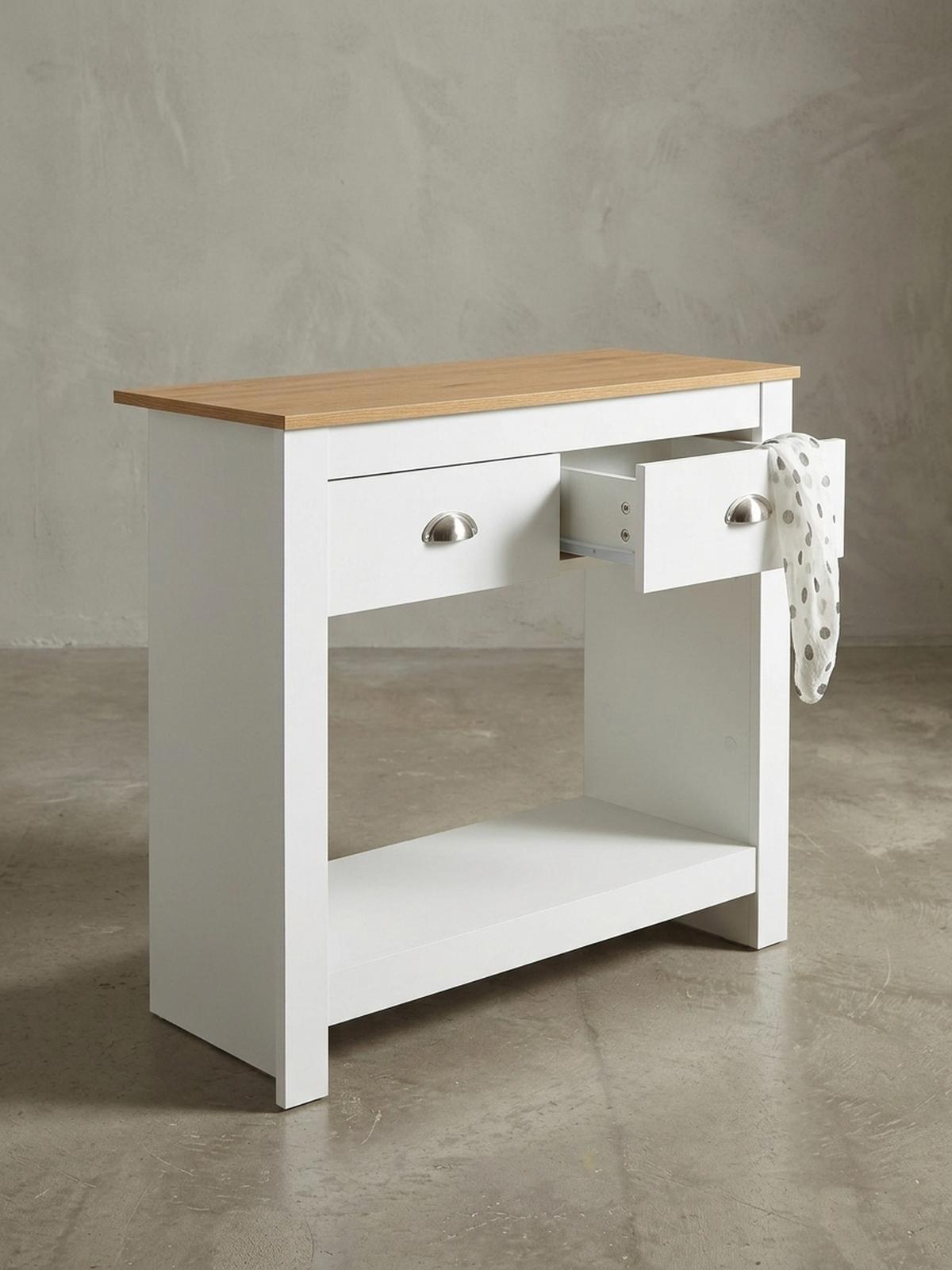 KONSOLENTISCH – Eiche-Weiß, 2 Schubladen, offenes Fach, melaminbeschichtet - Weiß, Holz/Metall (35/85/76cm) - KADIMA DESIGN