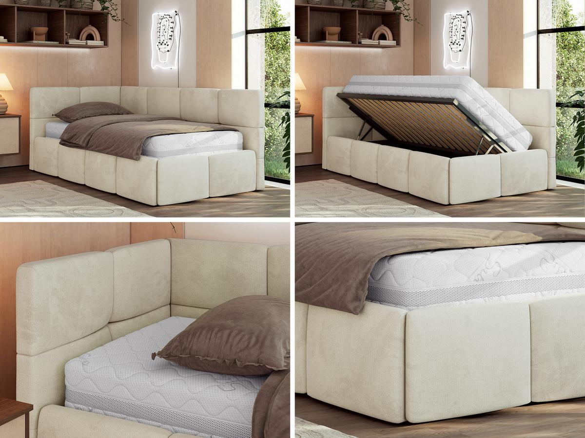JUGENDBETT ARVO 90/200 - Beige Velvet - Foam-Matratze - Links Seite - Beige, Textil (90/200cm) - MKS