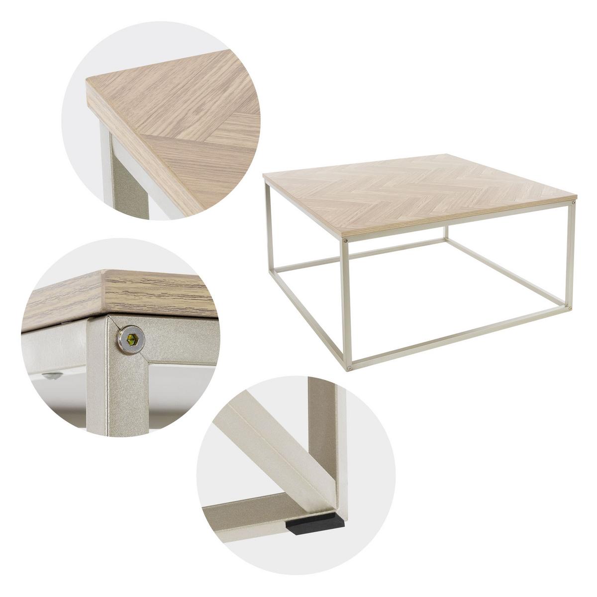COUCHTISCH 80x80x40 cm Eiche mit Fischgrätenmuster Stahlgestell - Braun, Metall (80/80/40cm) - ML-DESIGN