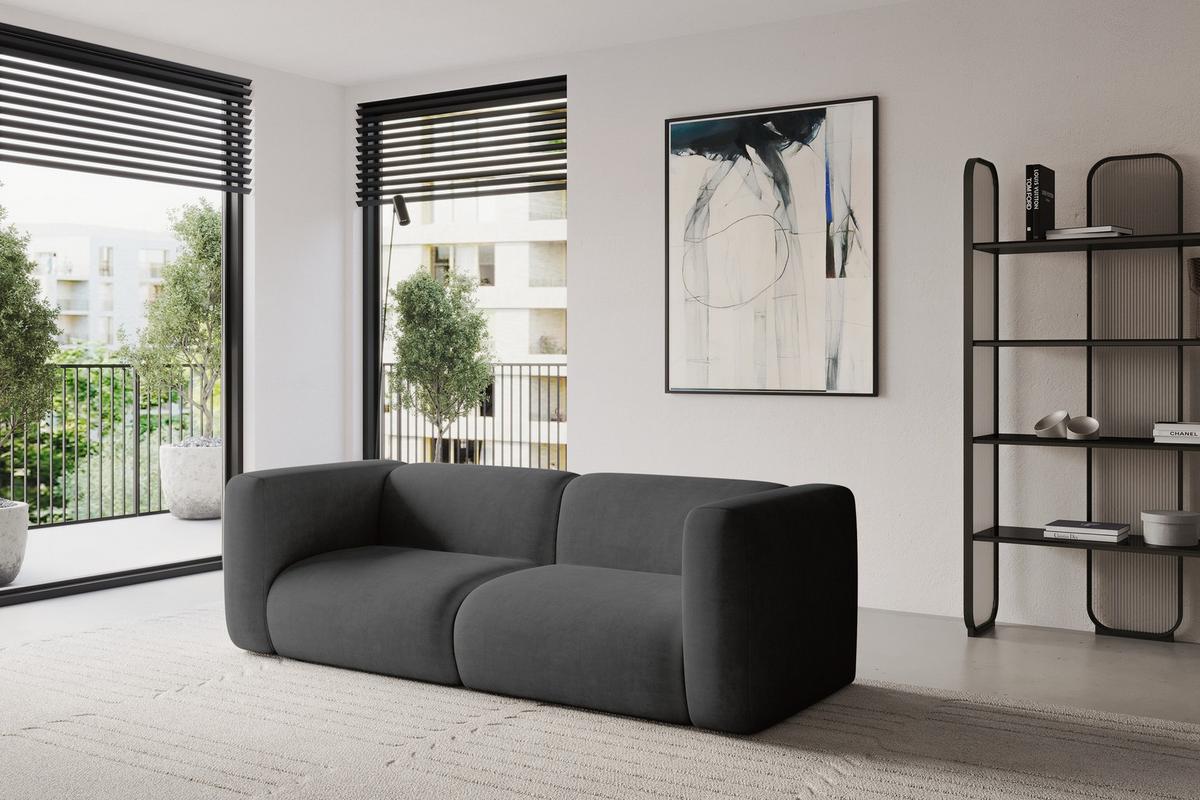 MODULARES Sofa 2-SITZER MIRA-S1 228x89x70 Dunkelgrau cm Velours - Dunkelgrau/Schwarz, Holzwerkstoff/Kunststoff (228/70/89cm) - ALTDECOR