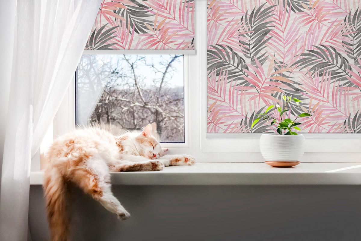 INNENROLLO - Fensterrollo - Rollo - 80x180 cm - Rosa und schwarze Blätter - Pink, Kunststoff (80/180/0.5cm) - TULUP