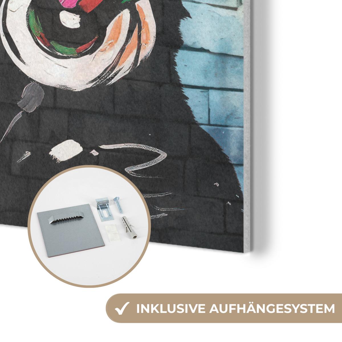 AKUSTIKBILD Affe - Graffiti - Musik Kunstdruck Schlafzimmer 50x70 cm - Multicolor, Kunststoff (50/70/0.9cm) - MuchoWow